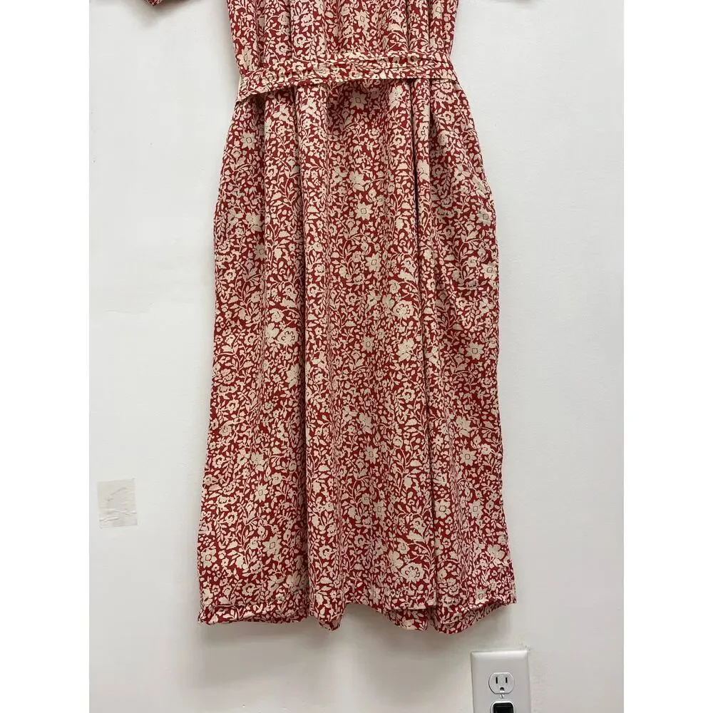 Faherty Carmel Floral Print Organic Cotton Midi Belted Flowy Shirtdress - Medium - Picture 12 of 15